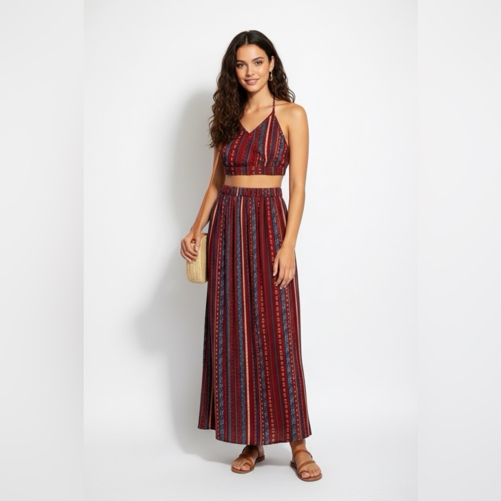 SHEIN Vacay Striped Maxi Skirt and Top set
